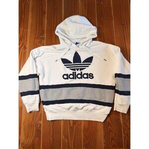 Adidas Sweater Mens Medium White Pullover Hoodie Sweatshirt